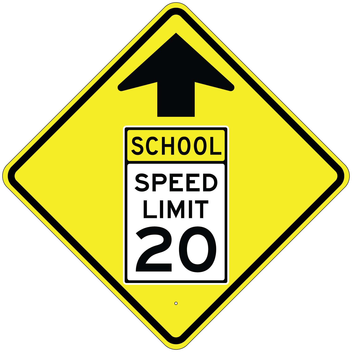 School Speed Limit 20 Arrow Yellow Sign (S4-5) Cheap Street Signs