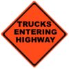 trucks entering highway roll up sign