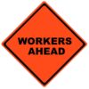 workers ahead roll up sign